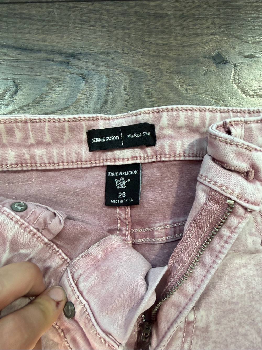 True Religion Jennie Curvy Mid Rise Shorts in Dusty Rose Pink